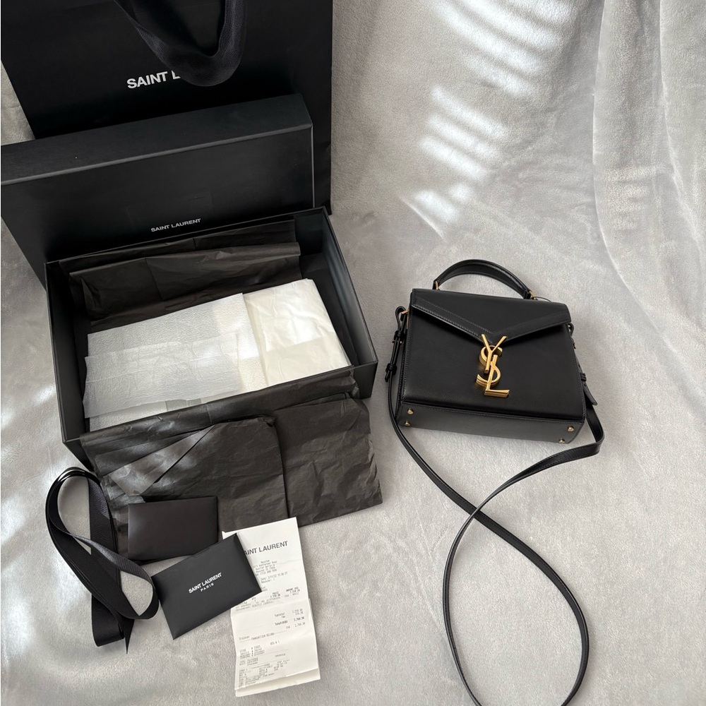 YSL Saint Laurent Mini Cassandra Top Handle in Black grained leather/gold